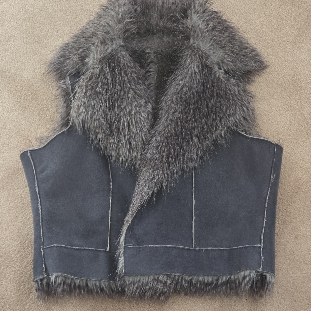 Elegant Charcoal Faux Fur Vest